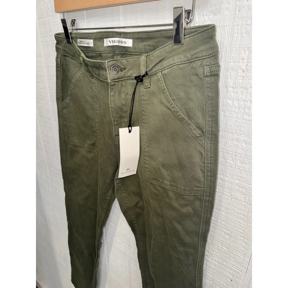 Vigoss Marley Mid Rise Skinny Pants Womens Olive Green Utility Cargo 30 NEW